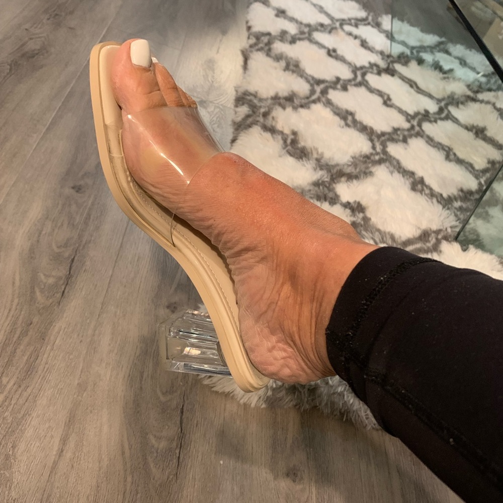 Clear backless heels